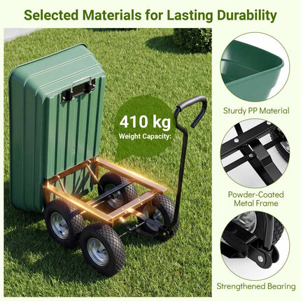 Chariot de jardin basculant, capacité 410 kg, vert