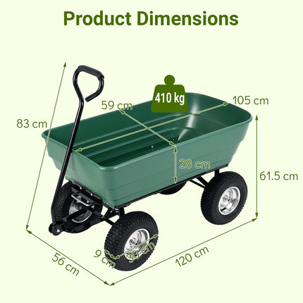 Chariot de jardin basculant, capacité 410 kg, vert