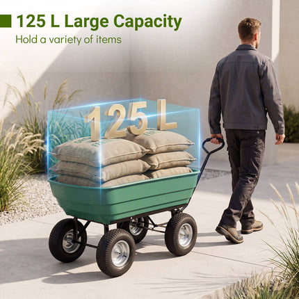 Chariot de jardin basculant, capacité 410 kg, vert