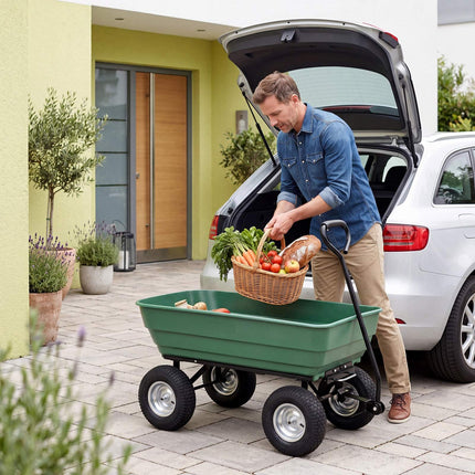 Chariot de jardin basculant, capacité 410 kg, vert