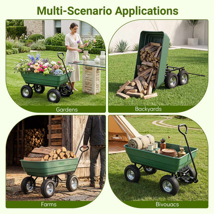 Chariot de jardin basculant, capacité 410 kg, vert