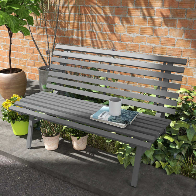 Banc de jardin Banc de parc 2 places avec dossier en aluminium 123x67x79cm gris pour jardin terrasse balcon