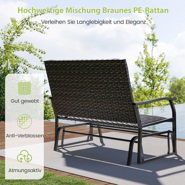 Gartenbank Polyrattan Schaukelbank mit sanfter Gleitbewegung Terrassenbank für Balkon Braun