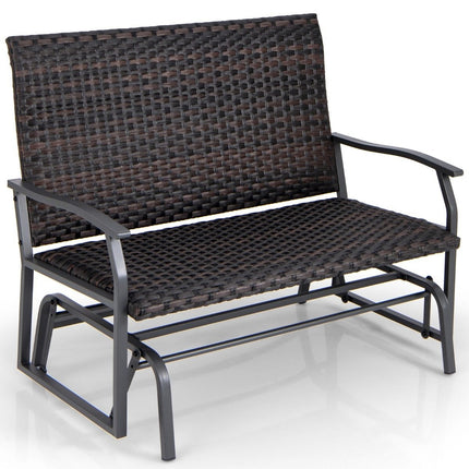 Banc de jardin à bascule en polyrotin avec mouvement de glissement doux, banc de terrasse pour balcon marron
