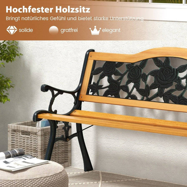 Gartenbank wetterfeste 2-Sitzer-Bank mit Armlehnen Balkonbank Holzbank 126 x 52 x 76 cm