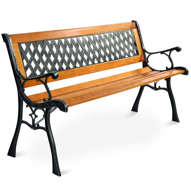 Banc de jardin avec structure en fonte pour extérieur 125 x 52 x 73 cm Noir + Naturel