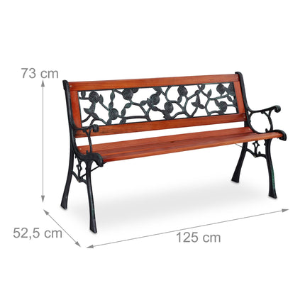 Banc de jardin avec rosiers marron foncé