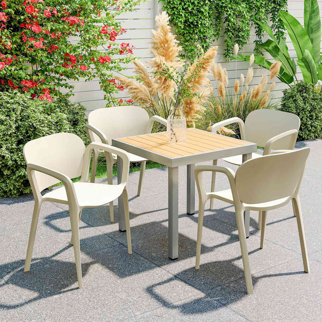 Ensemble de 4 chaises de jardin résistantes aux intempéries en plastique, chaise empilable avec accoudoirs et dossier pouvant supporter jusqu'à 120 kg