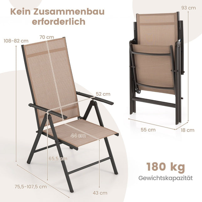 Gartenstühle mit 7-fach verstellbarer Rückenlehne, Klappstühle, belastbar bis 180 kg, braun, 1 Stück