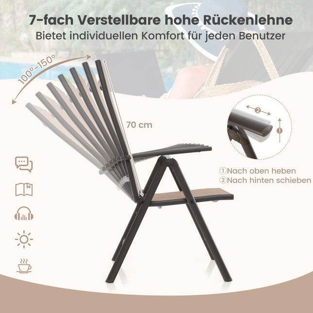 Gartenstühle mit 7-fach verstellbarer Rückenlehne, Klappstühle, belastbar bis 180 kg, braun, 1 Stück