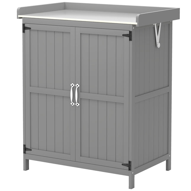 Armoire de jardin en bois, abri de jardin résistant aux intempéries 74x43x88cm, abri de jardin avec étagères de toit rabattables, plan de travail, armoire à outils, abri de jardin, armoire à outils, abri de jardin pour jardin, terrasse, gris |
