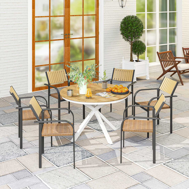 Table de jardin Ø118cm, table de balcon résistante aux intempéries en aluminium, table d'appoint avec pieds croisés, table à manger d'extérieur design à lattes, table de camping, table de terrasse ronde pour balcon de jardin en teck |