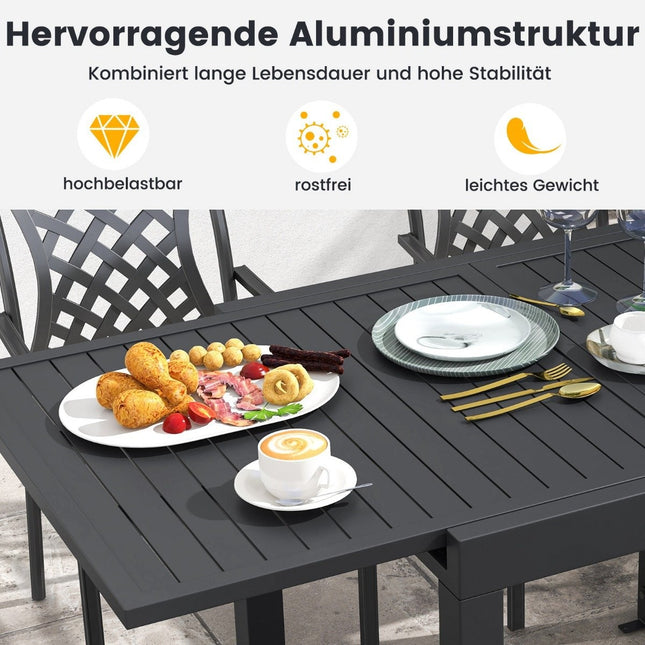 Table de jardin aluminium extensible 80/160 x 80cm table à manger résistante aux intempéries gris foncé