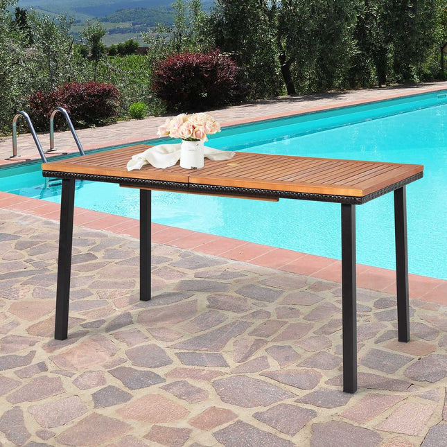Table de jardin table à manger avec trou pour parasol table en bois table de terrasse bois d'acacia 140 x 75 x 76 cm naturel