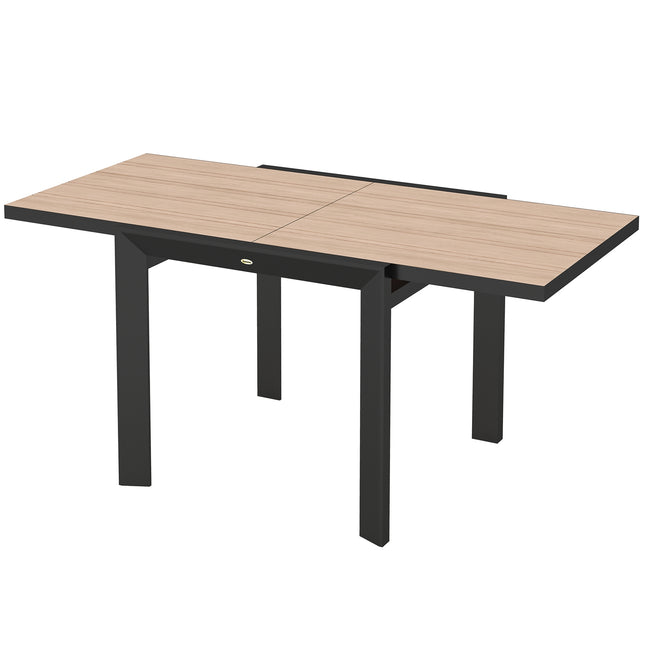 Table de jardin extensible en aluminium 80/160x80 cm, table de balcon résistante aux intempéries, table de buffet antidérapante, table de camping pour 6 personnes, table de patio, table à manger d'extérieur pour jardin, terrasse balcon bois naturel