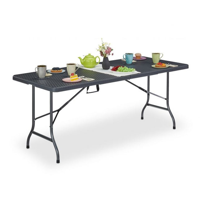 Table de jardin aspect rotin gris