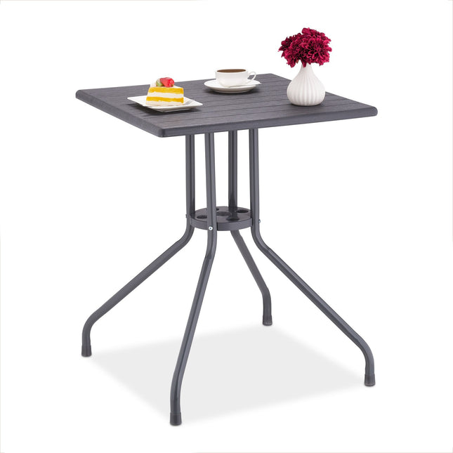 Table de jardin aspect bois gris