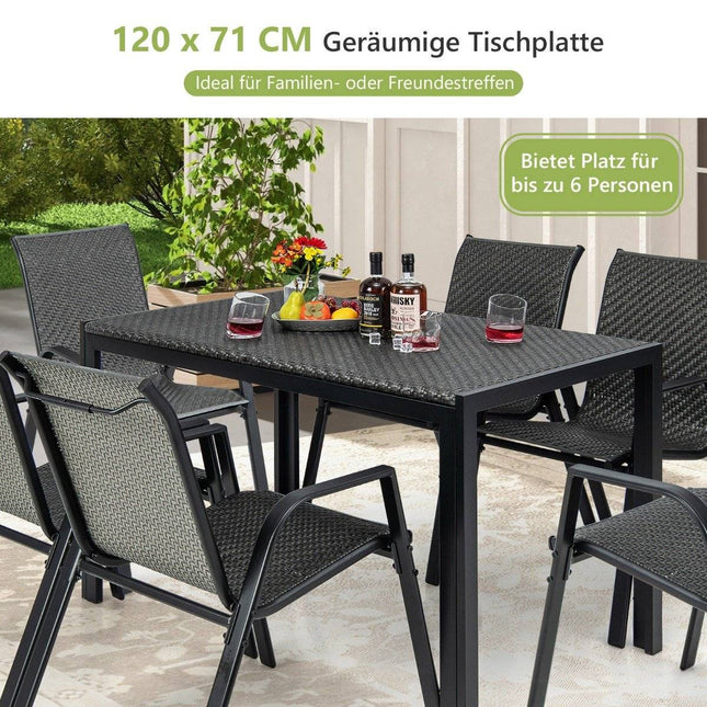 Table de jardin table à manger en rotin pour 4-6 personnes table de terrasse rectangulaire 120 x 71 x 72 cm marron mélangé