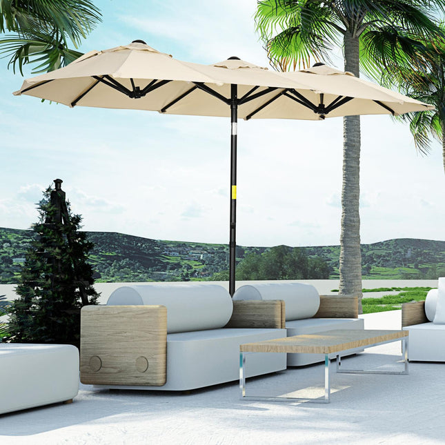Parasol de jardin 285x147cm Parasol de marché avec angle d'inclinaison double parasol avec toit anti-vent pour terrasse et jardin kaki