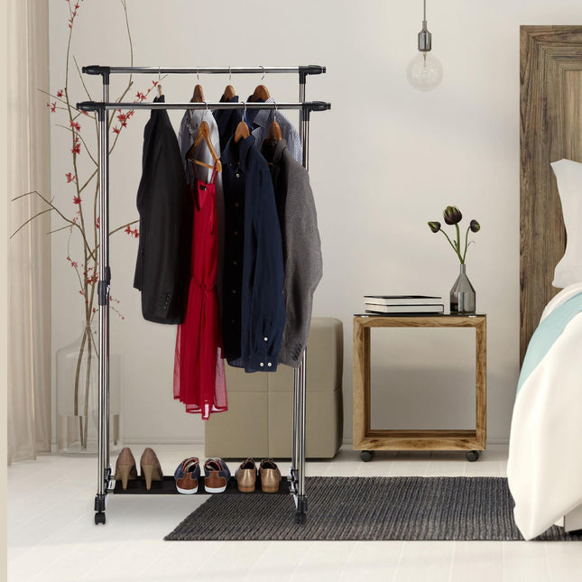 Portant à vêtements avec 2 rails sur roulettes