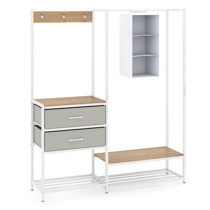 Portant à vêtements avec tringle, étagères et tiroirs en tissu
