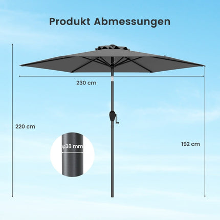 Jardin-terrassechirm 230 cm, Kippbar, Grau