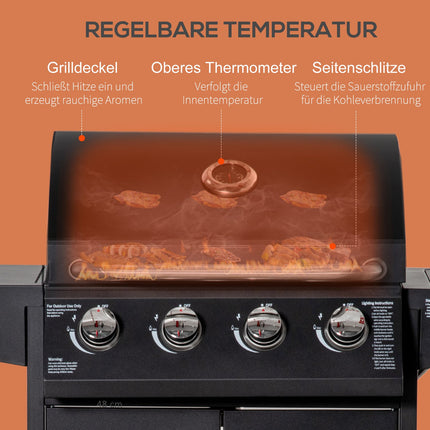 Gasgrill, 3 Brenner, fahrbarer Unterschrank mit Seitenablage