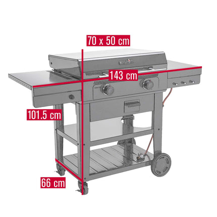 Gasbetriebene Grillplatte mit 3-in-1-System, 70x50 cm Kochfläche