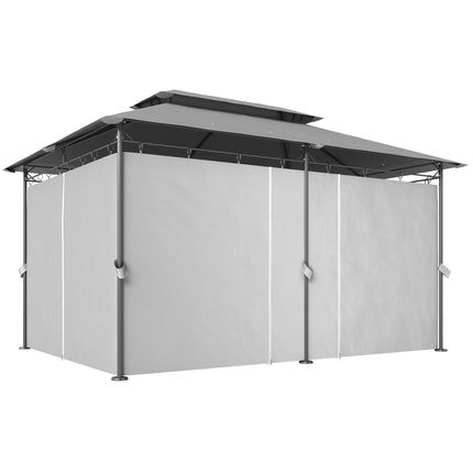 Gazebo 3x4 m avec rideaux, double toit, structure métallique