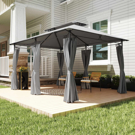 Gazebo 3x4 m avec rideaux, double toit, structure métallique