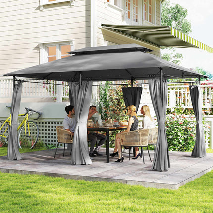 Gazebo 3x4 m avec rideaux, double toit, structure métallique
