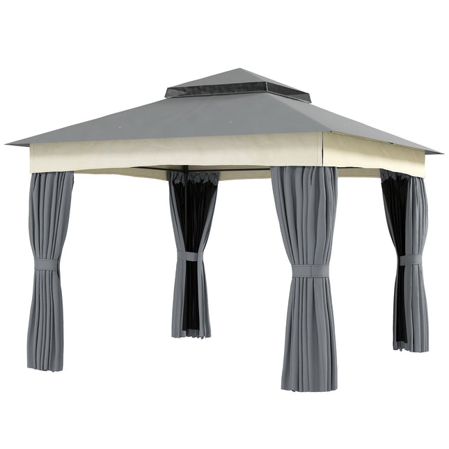Tonnelle à double toit, 3x3 m, pavillon de jardin hydrofuge, stable et résistant à l'hiver avec moustiquaire, panneaux latéraux, pavillon de jardin en métal, pour jardin, terrasse, gris foncé