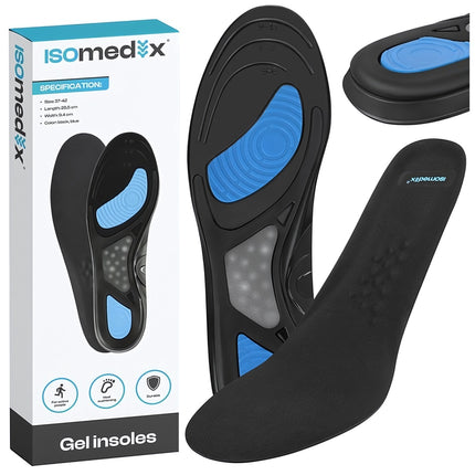 Gel Shoe Insoles Size 37-42 with Arch Support, 1 Pair, Cut to Fit, Washable