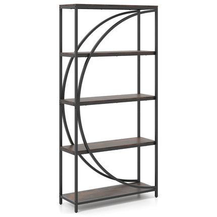 Geometrisches Bücherregal mit offenen Holzablagen und Metallrahmen
