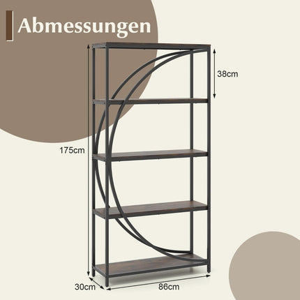Geometrisches Bücherregal mit offenen Holzablagen und Metallrahmen