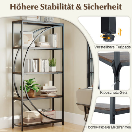 Geometrisches Bücherregal mit offenen Holzablagen und Metallrahmen