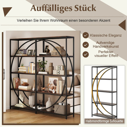 Geometrisches Bücherregal mit offenen Holzablagen und Metallrahmen
