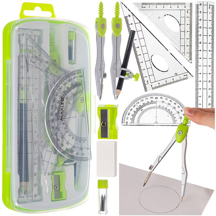 Ensemble de dessin géométrique, 10 pièces, règle et compas