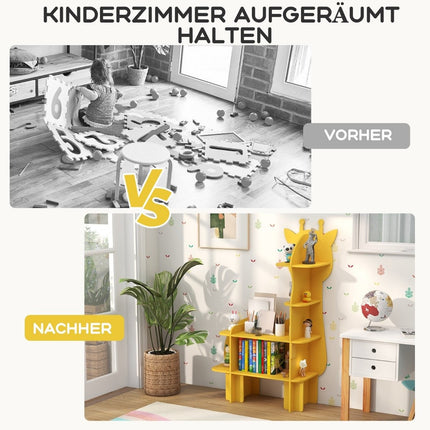 Bibliothèque girafe pour enfants, organisateur de rangement de jouets avec étagères ouvertes