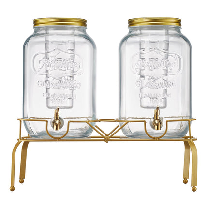 Glass Beverage Dispenser Set, 2 x 8L, Stand And Spigot