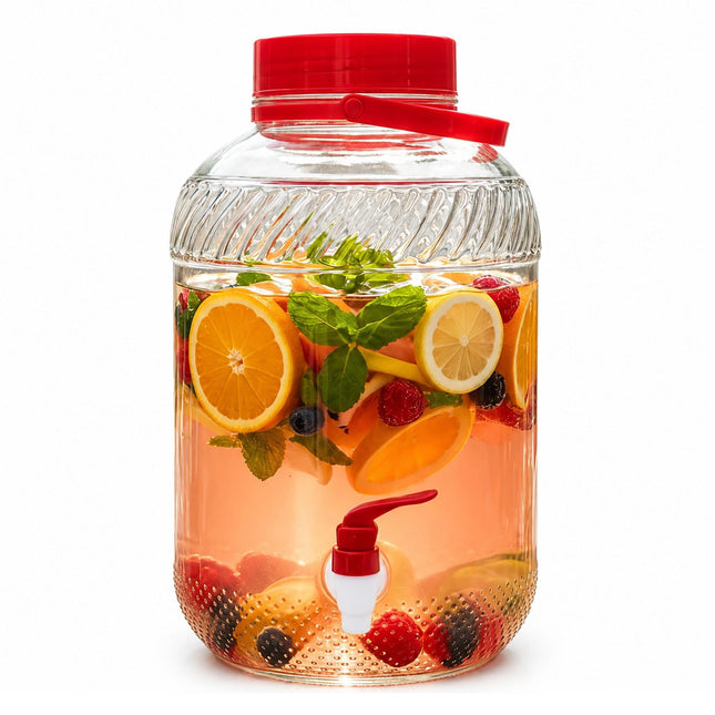 Fontaine à boissons en verre avec robinet, 10 L – Rouge