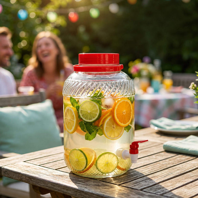 Fontaine à boissons en verre avec robinet, 10 L – Rouge