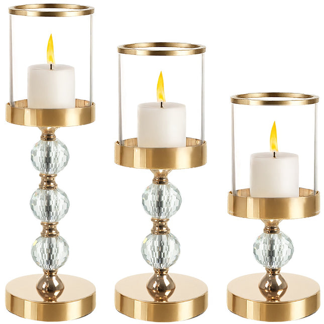 Ensemble de 3 bougeoirs en verre - Doré, avec inserts miroir
