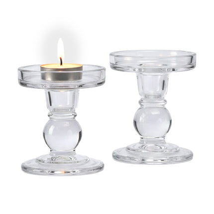 Bougeoirs en verre, lot de 2 pour bougies coniques et piliers