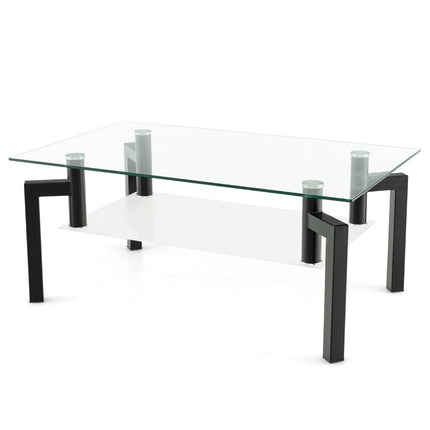 Table basse en verre - 2 niveaux, verre trempé, cadre noir