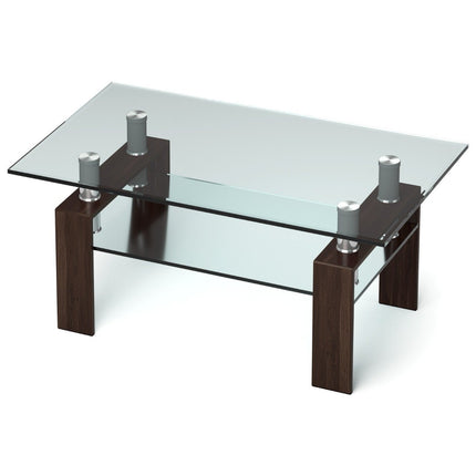 Couchtisch aus Glas mit Ablage, 99,5 x 59,5 x 44,5 cm, Braun