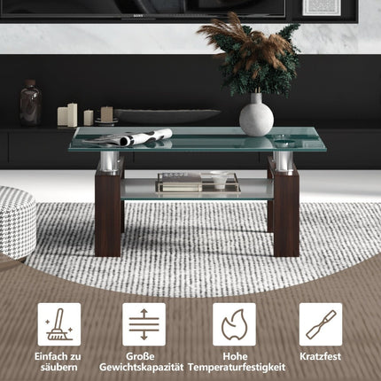 Couchtisch aus Glas mit Ablage, 99,5 x 59,5 x 44,5 cm, Braun