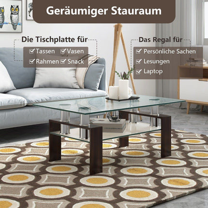 Couchtisch aus Glas mit Ablage, 99,5 x 59,5 x 44,5 cm, Braun