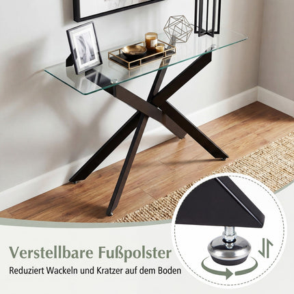 Glaskonsole, Tischplatte aus gehärtetem Glas, Metallbeine