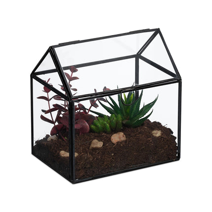 Terrarium en verre pour plantes, en forme de maison, format compact